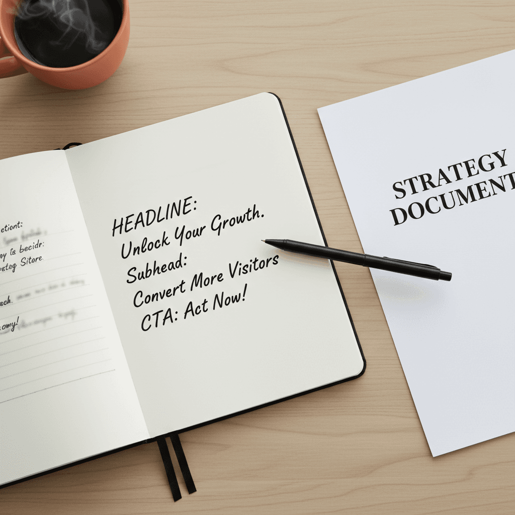 Strategist writing conversion-focused captions