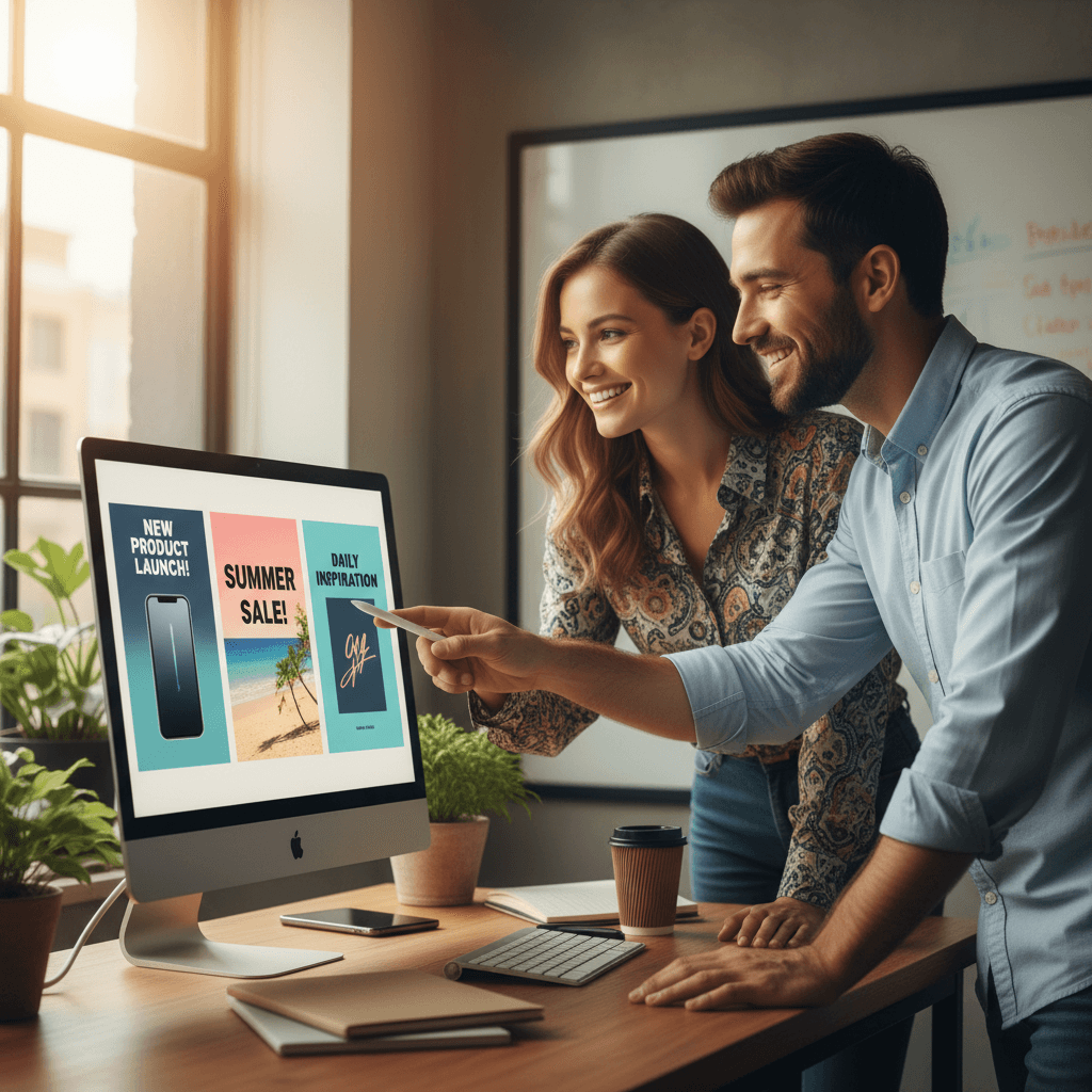 Designer and client collaborating on social media post revisions