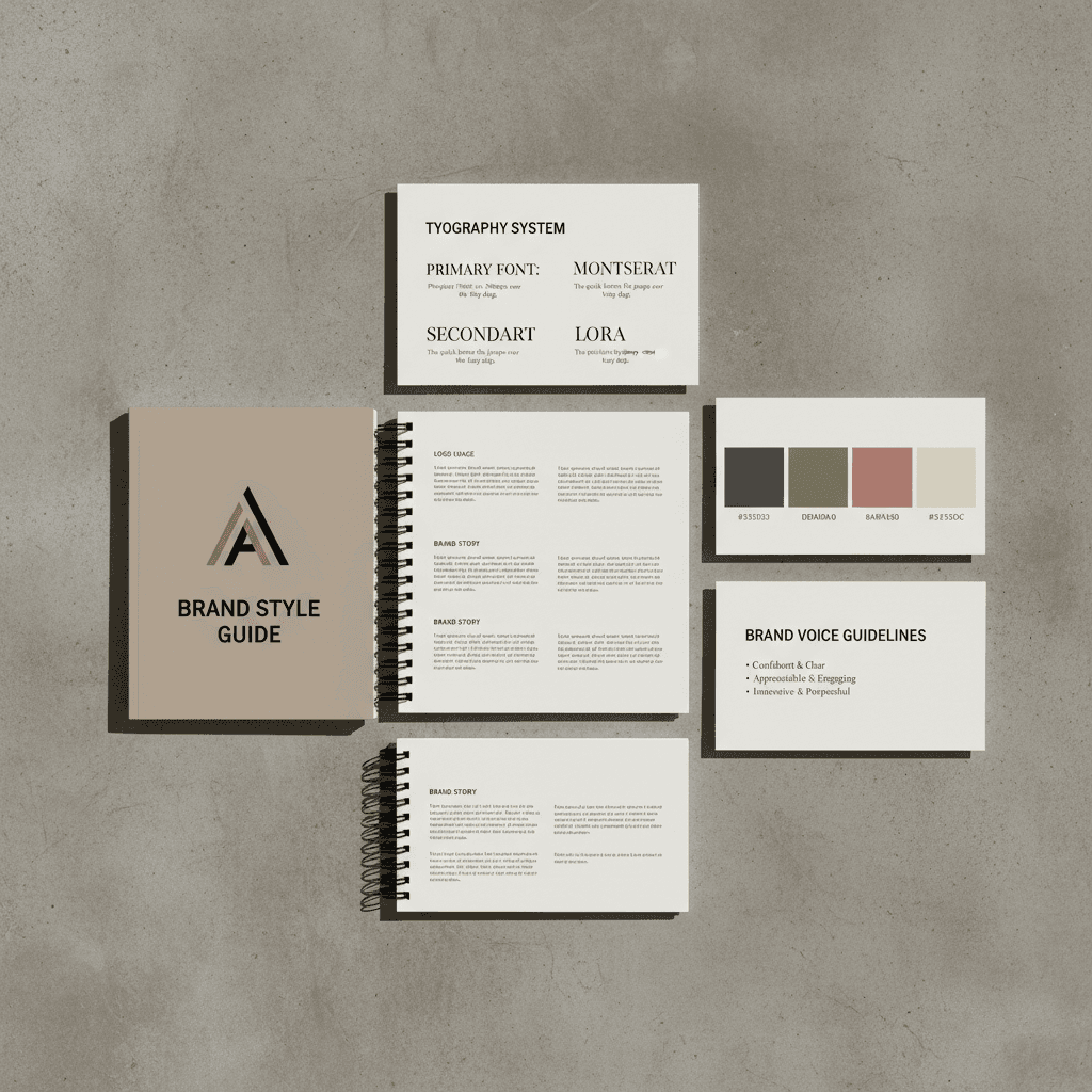 Brand alignment guide showing color palette, typography, and messaging standards