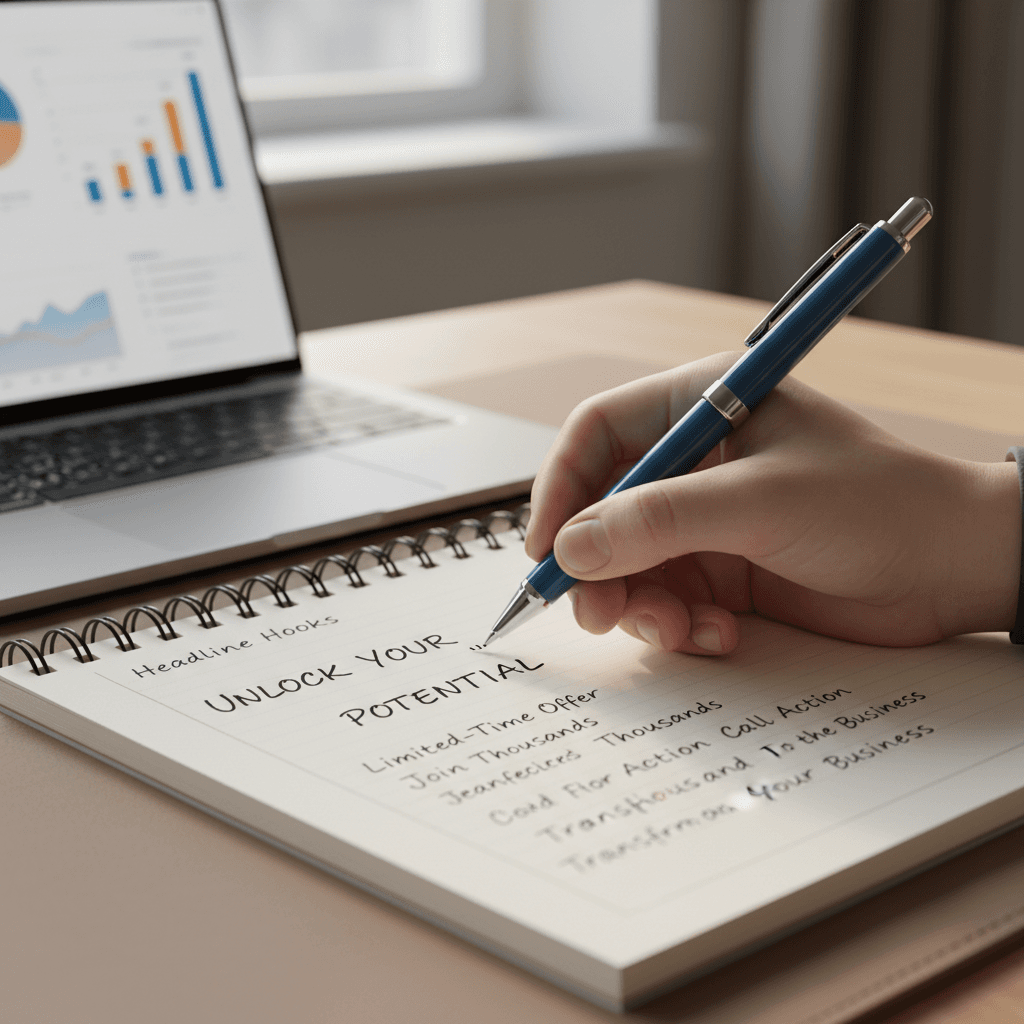 Copywriter drafting conversion-focused social media captions